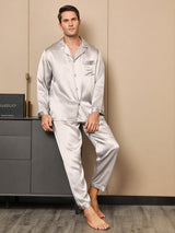 [Gris] SilkSilky-ES Long Sleeve Lapel Collar Pijamas de hombre 001