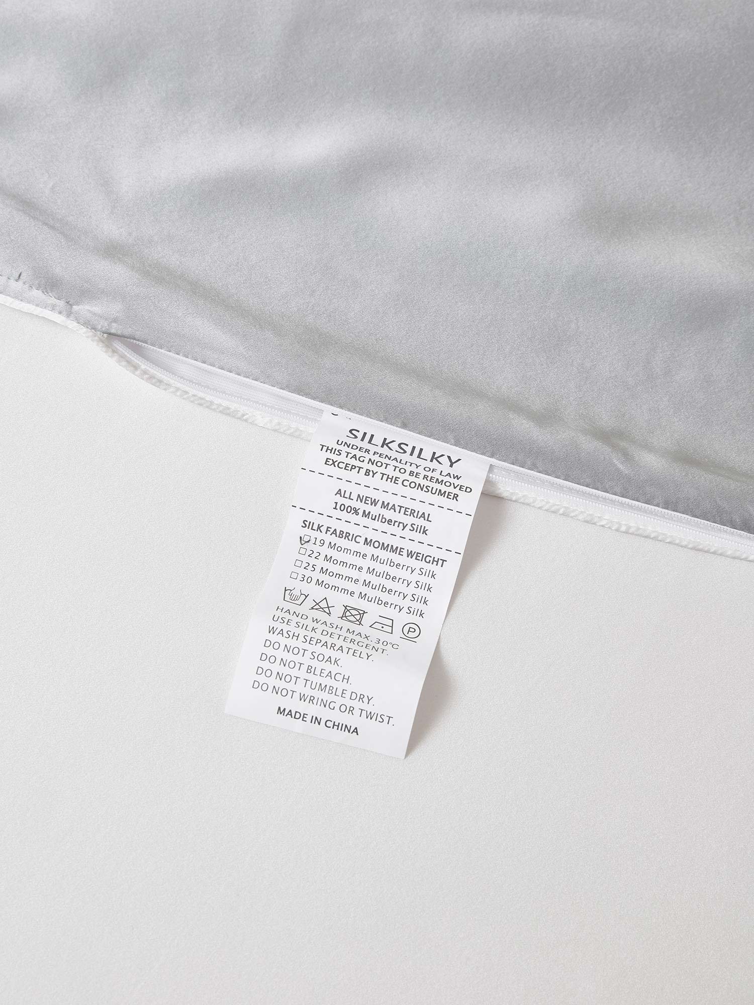 [GrisClaro+Blanco] SilkSilky-ES 19Momme Juego de ropa de cama 004
