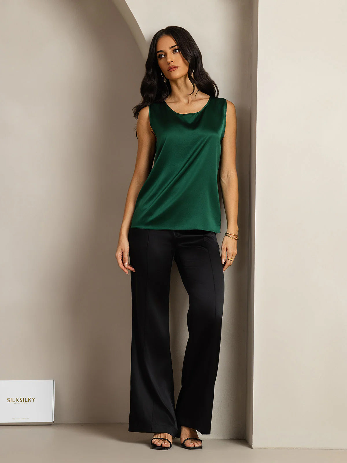 [Verde Oscuro] SilkSilky-ES 19Momme Seda Camisoles 008