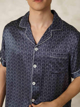 [Ginkgo Azul Marino] SilkSilky-ES Short Sleeve Lapel Collar Pijamas de hombre 007