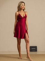 [Vino] SilkSilky-ES Spaghetti Strap Deep V Neck Camisón 007