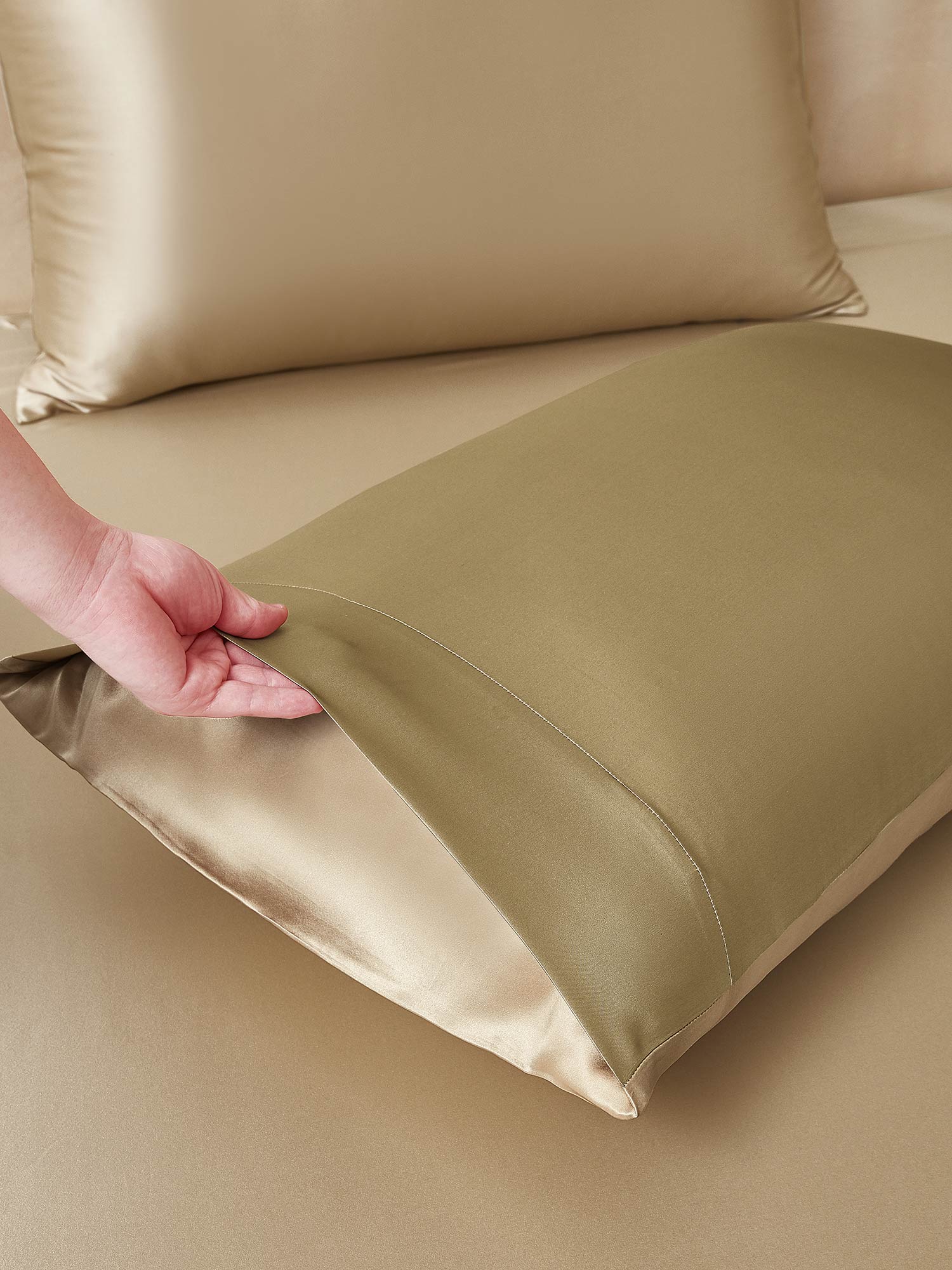 [Beige+Caqui] SilkSilky-ES 19Momme Juego de ropa de cama 005