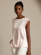[Rosa] SilkSilky-ES Cap Sleeve Round Neck Camisetas de Mujer 003