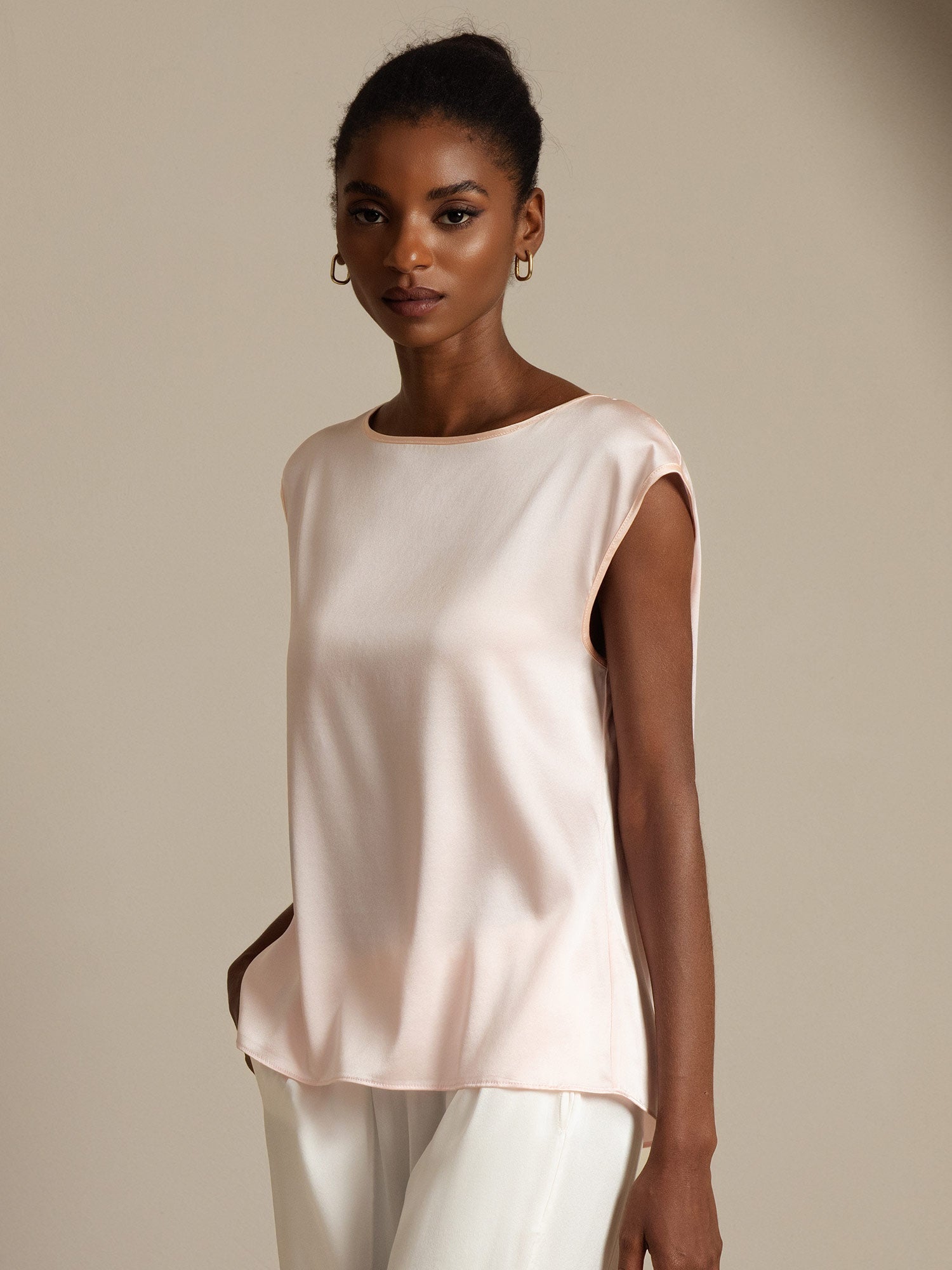 [Rosa] SilkSilky-ES 19Momme Seda Womens T-Shirt 003,