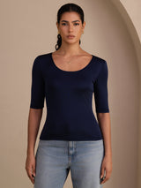 [Azul Oscuro] SilkSilky-ES Half Sleeve Camisetas de Mujer 001