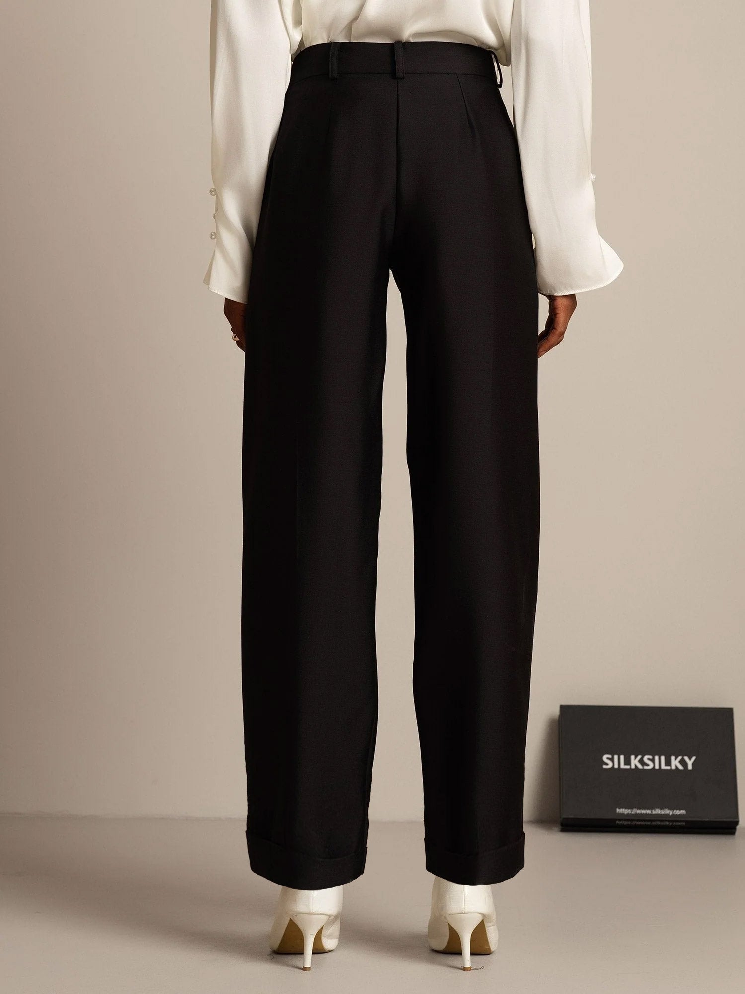 [Negro] SilkSilky-ES 32Momme Seda Womens Pants 002