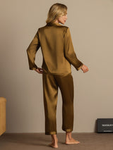 [Marrón] SilkSilky-ES Long Sleeve Lapel Collar Pijamas de mujer 002