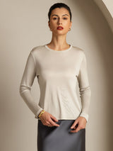 [Gris] SilkSilky-ES Long Sleeve Crew Neck Camisetas de Mujer 006