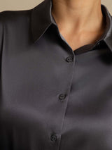 [Gris Oscuro] SilkSilky-ES Long Sleeve Lapel Collar Blusas de Mujer 006