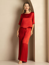 [Vino] SilkSilky-ES Half Sleeve Round Neck Pijamas de mujer 006