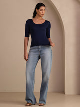 [Azul Oscuro] SilkSilky-ES Half Sleeve Camisetas de Mujer 006