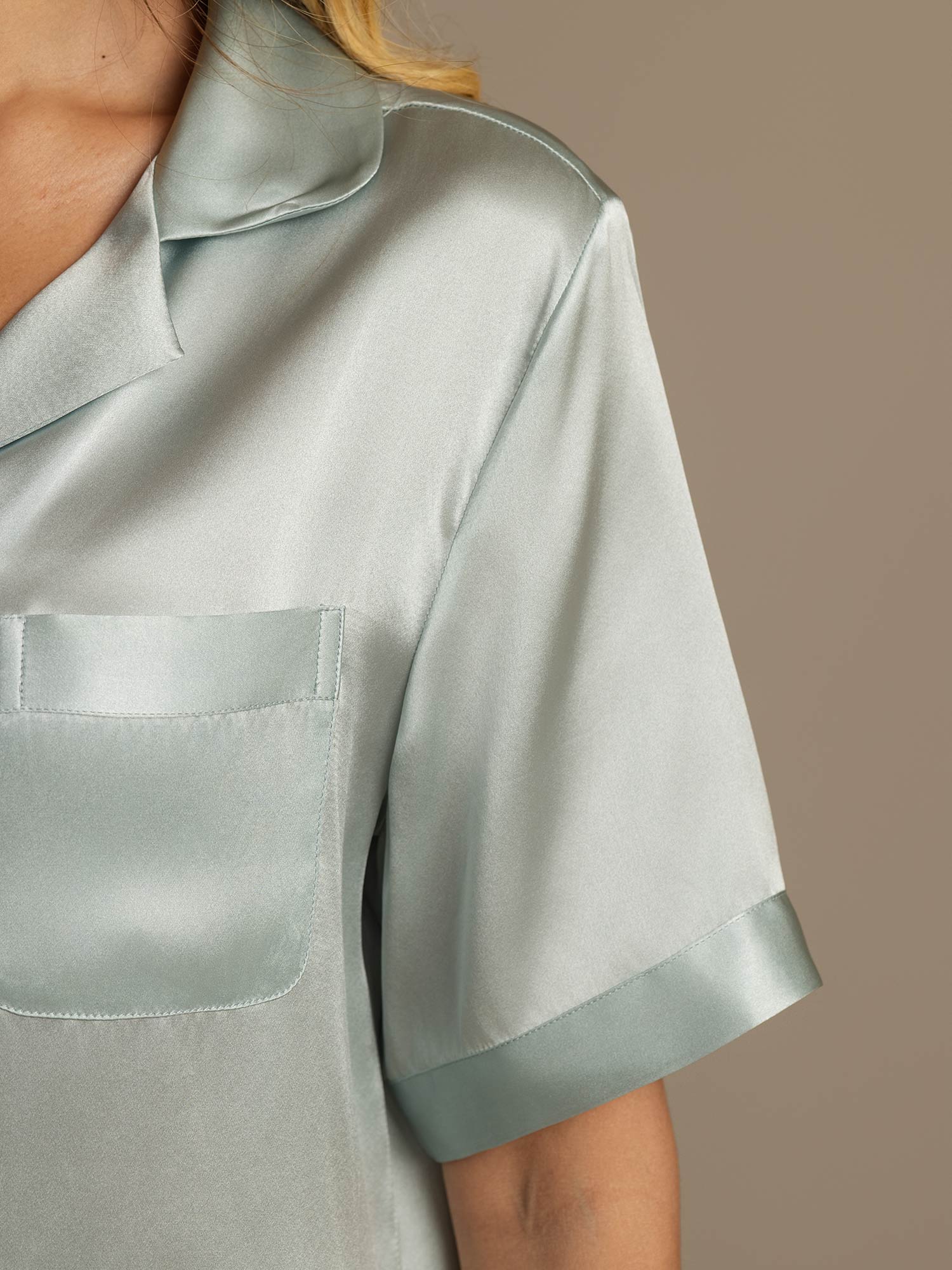 [Azul Claro] SilkSilky-ES Seda Pura Womens Pajamas 008,