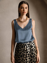 [Verde Azulado Real] SilkSilky-ES Sleeveless V Neck Top de tirantes 003