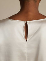 [Blanco] SilkSilky-ES Long Sleeve Boat Neck Blusa 005