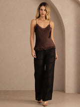[Marrón] SilkSilky-ES V Neck Top de tirantes 006