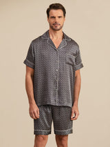 [Ginkgo Negro] SilkSilky-ES Short Sleeve Lapel Collar Pijamas de hombre 005