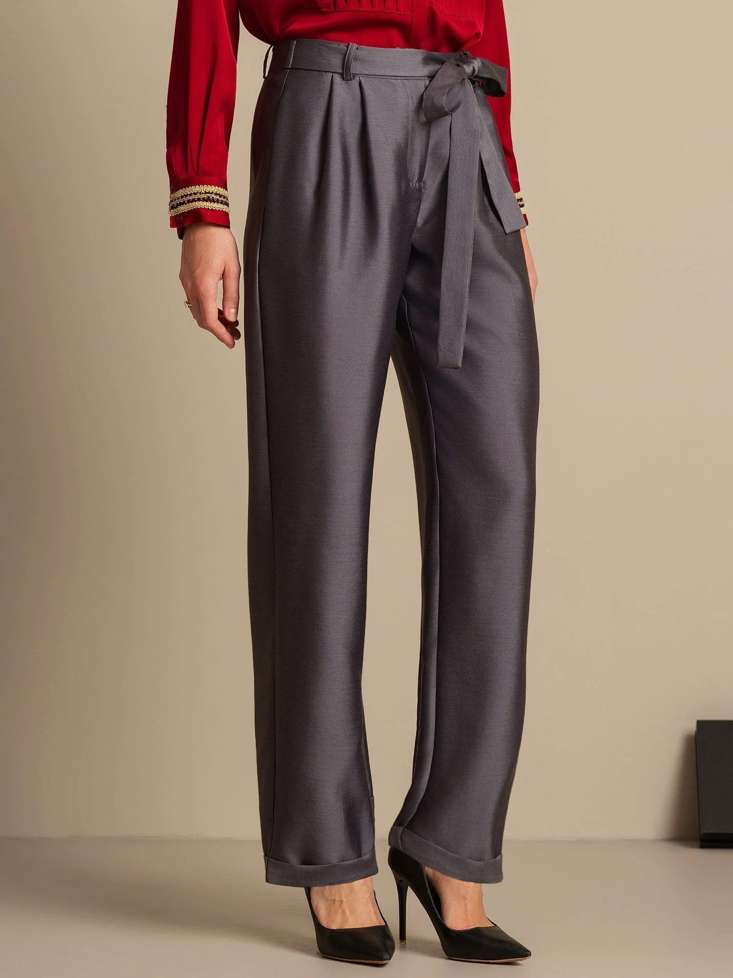 [Gris] SilkSilky-ES 32Momme Seda Womens Pants 003