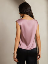 [Malva Pálido] SilkSilky-ES Cap Sleeve Cowl Neck Camisetas de Mujer 002