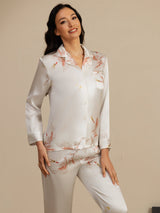 [Blanco] SilkSilky-ES 19Momme Manga larga Cuello de Muesca Pijamas de mujer 004