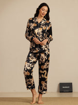 [Dragón Negro] SilkSilky-ES Long Sleeve Lapel Collar Pijamas de mujer 006