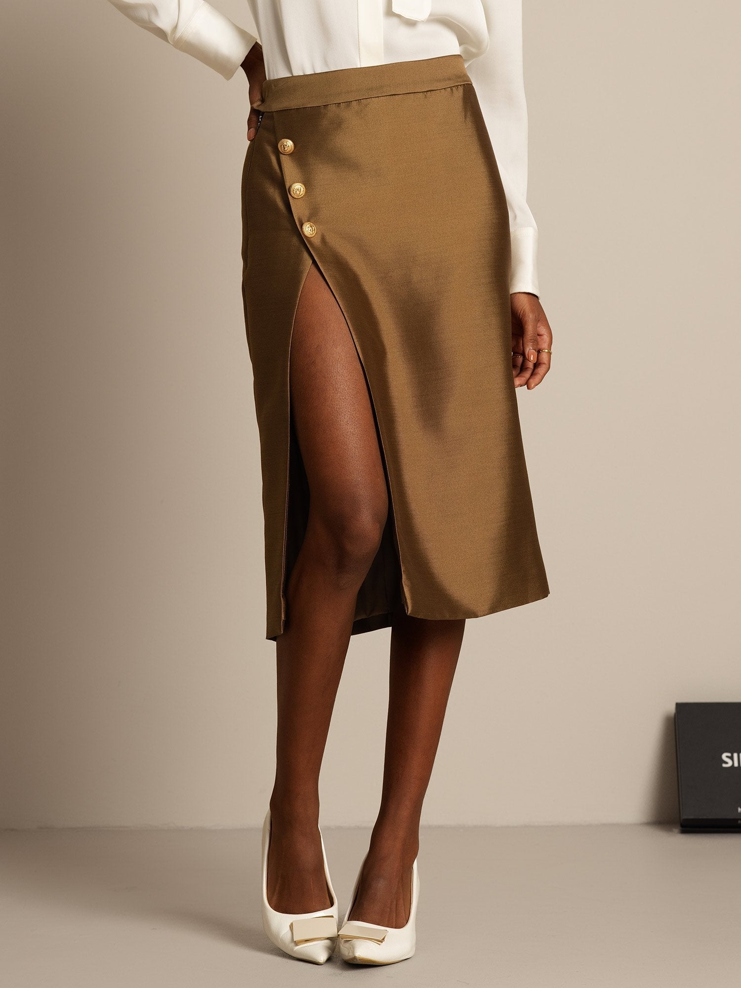 [Bronce] SilkSilky-ES 32Momme Silk-Wool Blend Skirt 006,