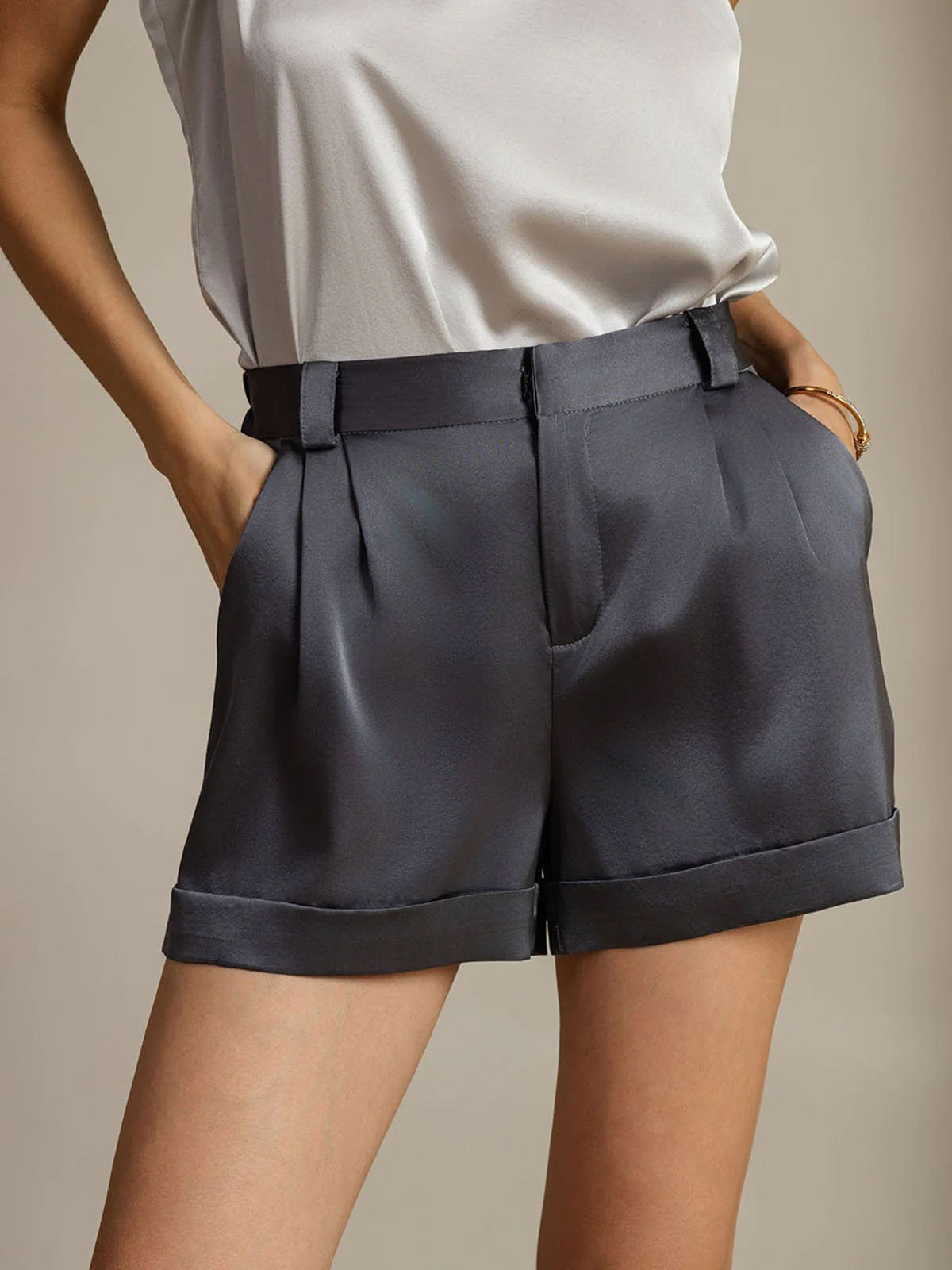 [Gris Oscuro] SilkSilky-ES 19Momme Seda Womens Shorts 001