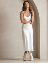 [Blanco] SilkSilky-ES Spaghetti Strap V Neck Vestido 006