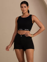 [Negro] SilkSilky-ES Sleeveless Crew Neck Top de tirantes 007