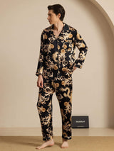 [Dragón Negro] SilkSilky-ES Long Sleeve Cuello de Muesca Pijamas de hombre 006