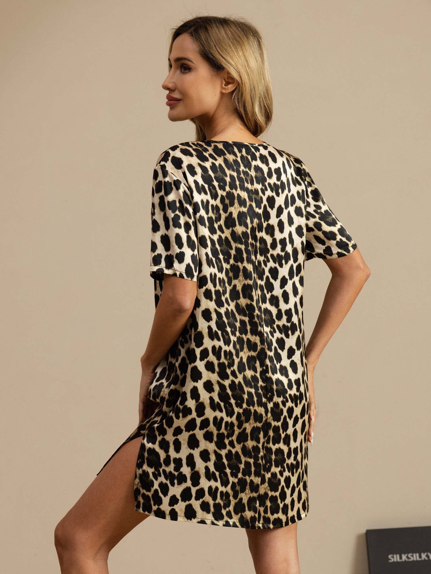 [Leopardo] SilkSilky-ES Pure Silk Manga corta Cuello en V Camisón 002