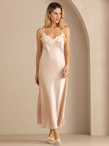 [Rosa] SilkSilky-ES Spaghetti Strap V Neck Vestido 003