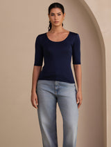 [Azul Oscuro] SilkSilky-ES Half Sleeve Camisetas de Mujer 003