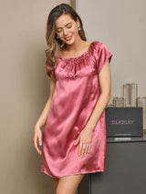 [Malva Pálido] SilkSilky-ES Cap Sleeve Square Neck Camisón 003