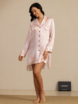 [Rosa] SilkSilky-ES Long Sleeve Lapel Collar Camisas de dormir 007