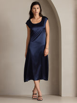 [Azul Oscuro] SilkSilky-ES Cap Sleeve Vestido 003