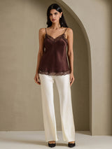 [Marrón] SilkSilky-ES V Neck Top de tirantes 007