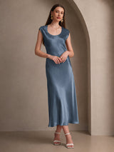 [Verde Azulado Real] SilkSilky-ES Cap Sleeve Vestido 005
