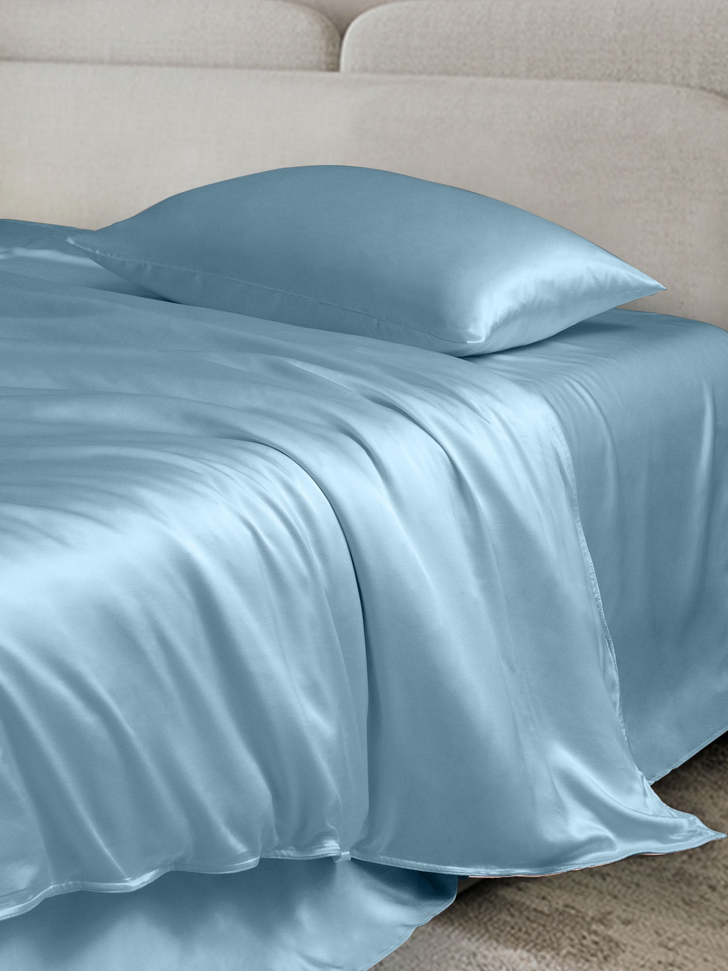 [Azul Claro] SilkSilky-ES 19Momme Juego de ropa de cama 003
