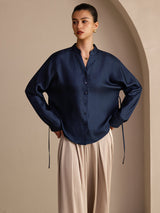 [Azul Oscuro] SilkSilky-ES Long Sleeve Blouse 001