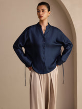 [Azul Oscuro] SilkSilky-ES Long Sleeve Blusas 001