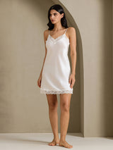 [Blanco] SilkSilky-ES Spaghetti Strap V Neck Camisón 010