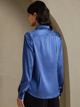 [Verde Azulado Real] SilkSilky-ES Long Sleeve Lapel Collar Blusas de Mujer 002