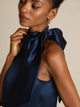 [Azul Oscuro] SilkSilky-ES Sleeveless Halter Vestido 004