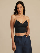 [Negro] SilkSilky-ES Spaghetti Strap V Neck Top de tirantes 003