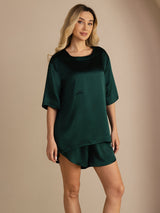 [Verde Oscuro] SilkSilky-ES Short Sleeve Round Neck Pijamas de mujer 003