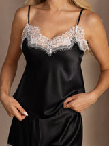[Negro] SilkSilky-ES Spaghetti Strap V Neck Conjunto de tirantes 004