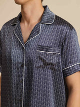 [Ginkgo Azul Marino] SilkSilky-ES Short Sleeve Lapel Collar Pijamas de hombre 009
