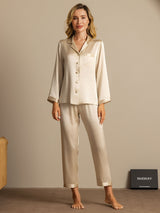 [Champán] SilkSilky-ES Long Sleeve Lapel Collar Pijamas de mujer 001