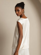 [Blanco] SilkSilky-ES Cap Sleeve Round Neck Camisetas de Mujer 005