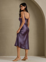 [Gris Púrpura] SilkSilky-ES Spaghetti Strap V Neck Vestido 002